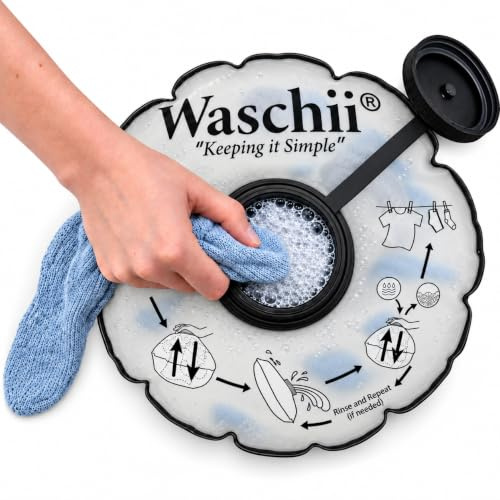 Waschii Pocket-Sized Travel Clothes Washer for Camping, Hostels & Vanlife – Compact, Leakproof, Eco-Friendly – No Power or Sink Needed