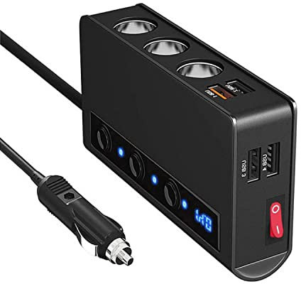 Cigarette Lighter Adapter, 180W 12V/24V Car Charger Lighter Splitter 4 USB Ports, Car Cigarette Lighter Multi Socket, Suitable for Satellite Navigation/Phone/Fan/iPad