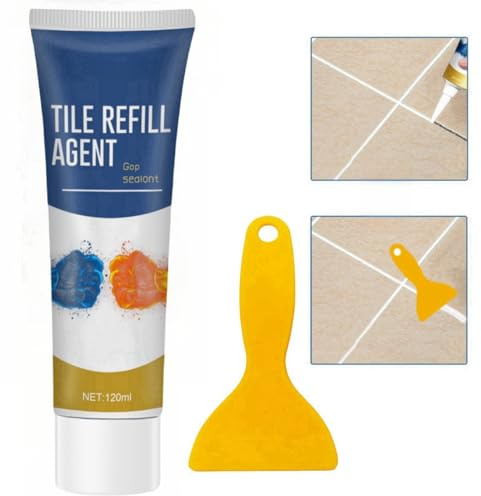 BigyQiu Tile Refill Agent,Tile Grout Repair Set,Grout Repair Kit,Grout Tube Repair,Tile Grout White with Spatula,Grout Paint White,Tile Crack Filler Kit,Grout Reviver White,Tile Adhesive Ready Mixed
