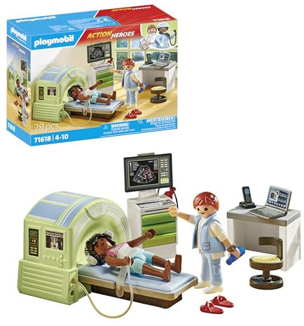 PLAYMOBIL Action Heroes 71618 MRT mit Patient, realistische Untersuchung beim Radiologen, zu über 80 % aus recycelten und biobasierten Materialien, detailreiches Spielzeug für Kinder ab 4 Jahren