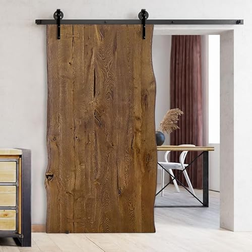 SEART Schiebetür aus Eichenholz mit Naturkante HIT Board Basic für Schlafzimmer, Ankleidezimmer, Speisekammer (80-90x210, Öl Braun)