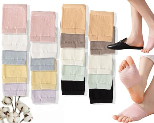 6/10 paia di calzini da donna con punta aperta a mezza palma – fodera per sandalo in cotone no show calzini antiscivolo senza cuciture mocassino tacco calzino nascosto copertura delle dita, Multi,