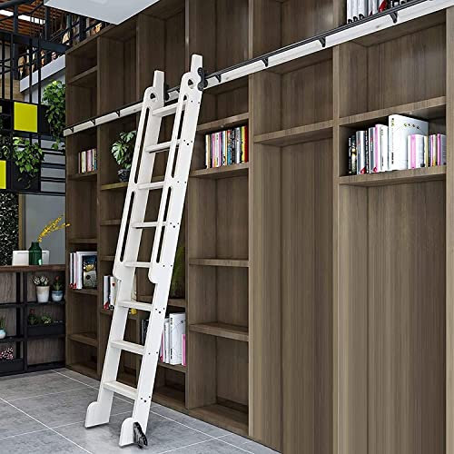 Rolling Library Sliding Ladder Hardware Kit - Sliding Barn Door Track Hardware Accessories, LOFT Black Mobile Ladder Rail, Suitable for Bookcase/Dining Cabinet/Wardrobe, Safe Load Bearing