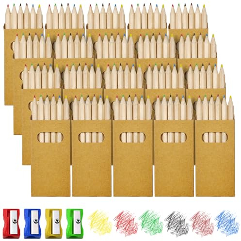 Celepoir 120 Pezzi Mini Matite Kit, 20 Scatole Portatili 6-Colori-Matite & 4 Temperamatite, 9 cm Corte Matites, Piccole Matites Set per Disegnare, Dipingere, Scrivere & Prendere Appunti