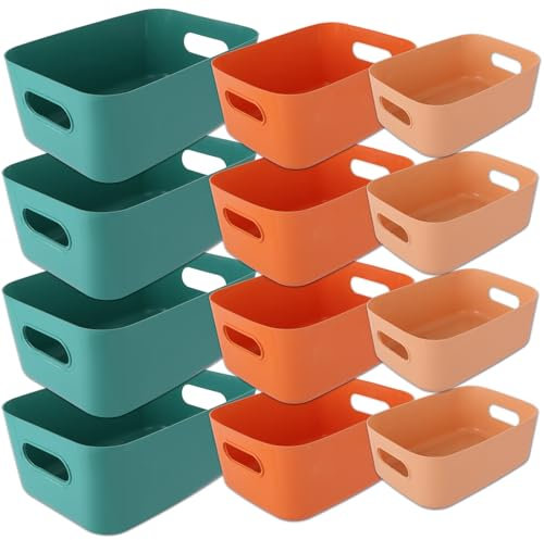 WOPPLXY 12 PCS Plastic Storage Basket, Stackable Boxes Organiser Multiple Colour, 3 Size Storage Baskets Container for Kitchen, Cupboard, Office, Bathroom