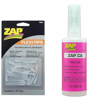 ZAP PT07 Super Thin CA 2oz AND PT21 Flexi-Tips Glue Applicators (24), Suitable for Fibreglass, Balsa Wood, China, Cloth, Pottery and Rubber