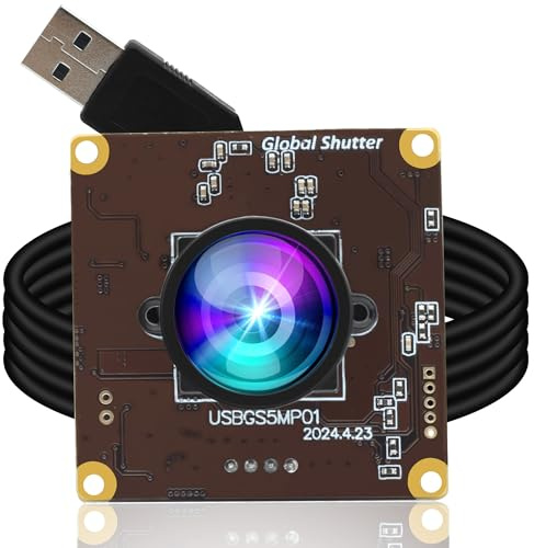 ELP Fotocamera USB con otturatore globale da 5 MP, webcam grandangolare per streaming live (obiettivo 100 senza distorsione)