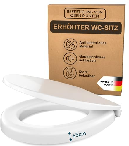 BenaVita Premium WC Sitzerhöhung 5 cm aus Duroplast - Erhöhter Toilettensitz für bequemes Sitzen inkl. Absenkautomatik - Belastbar bis 175 kg (Befestigung von Oben & Unten)