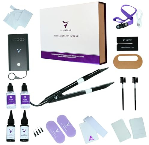 V-Light Set di Extension per Capelli - Semplice e Leggero, UV, Con Colla e Rimozione Colla - Pacchetto Completo