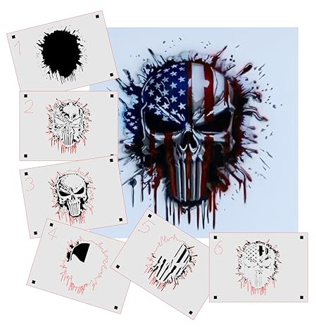 AS-395 Cranio usa, stencil passo dopo passo per acrilico, aerografo, spray, vernice e pittura murale (S)