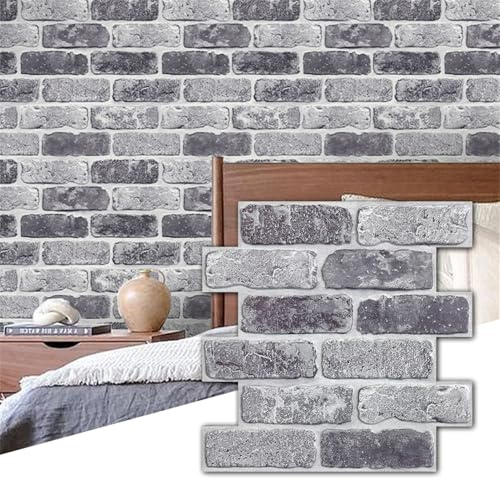 Commomy 3D Faux Brick Wall Panels Self Adhesive Wall Stickers | 10 Pcs 11.8 x 11.8 Thin PVC Fake Brick Wallpaper Tiles for Kitchen,Bathroom,Quick DIY Home Wall Decor(9.7 sq.ft)