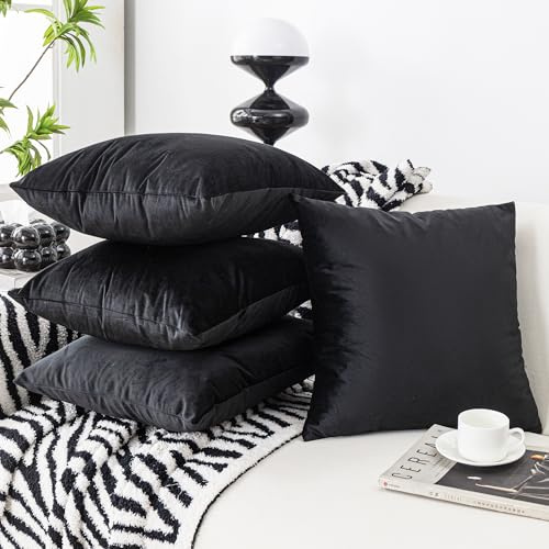 YUMYDG Set of 4 Cushion Covers 45 x 45cm Soft Velvet Modern Double-Sided Black Pillow Covers design for Living Room Sofa Bedroom Bed Couch Home Decorative Cushion Cover 18x18 Inches