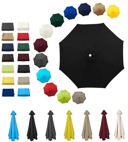 Generisch Sonnenschirm Ersatzbezug 8 Streben, UV-Schutz Ampelschirm Bezug, Wasserdicht Schirmbezug Sonnenschirm Ersatzteile für Balkon, Garten, Pool und Strand(Schwarz,300cm/9.8ft)
