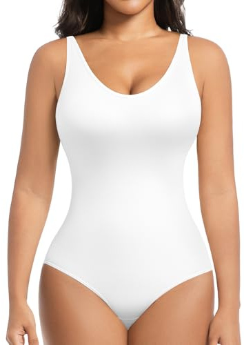 ONEW Body Gainant Femme Débardeur Tank Body Sculptant avec Col en V Gaine Amincissant Ventre Plat Shapewear Bodysuit Invisible
