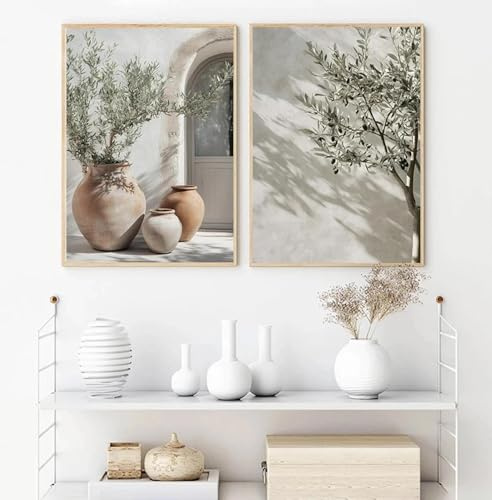 LTjiajuypd Italienischer Zitronen-Olivenbaum, Retro, mediterrane griechische Landschaft, Poster, Leinwandbild, Wandkunst, Bilder, Heimdekoration, 50 x 70 cm, 2 Stück, rahmenlos