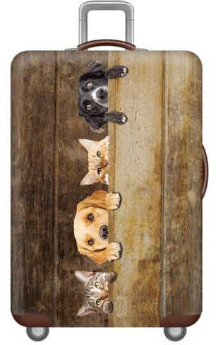 Tiere Katze Hund Waschbare KofferhüLle,Holzmaserung Denim Sternenhimmel KofferschutzhüLle,Personalisierter Kofferschutz,Kratzfest, Staubdicht, Wiederverwendbar Luggage Cover (Farbe 5,XL(29-32inch))