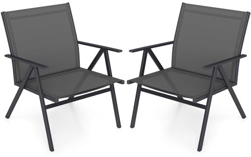 RELAX4LIFE Set di 2 Sedie da Patio, Poltrona da Esterno con Robusto Telaio in Metallo e Schienale Traspirante, Arredo Pesante per Giardino, Cortile, Lato Piscina, Carico Massimo 160 kg