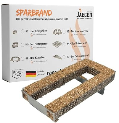 Jaeger Räuchereiprodukte | Sparbrand Gr. 1 in Edelstahl, verstellbar, Kaltraucherzeuger, Cold Smoke Generator, Food Smoker, Meat Smoker, für Grills, BBQ, Räucheröfen