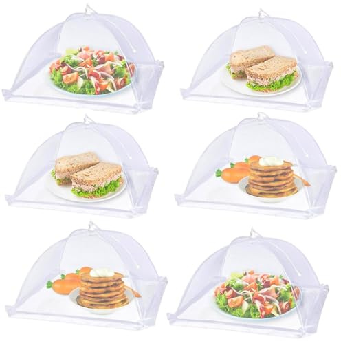 SINZONeu 6 Pièces Cloche Alimentaire Pliable avec Filet Anti-Mouches, Protection pour Fruits/Gâteaux Barbecue Pique-Nique Fêtes (32x32cm)