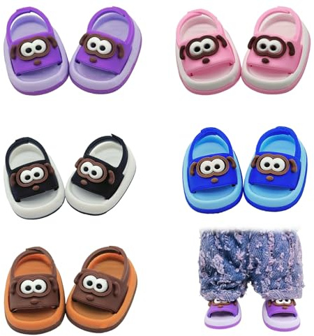 Xerteam 5 Paar Puppenschuhe, Süße Min Monster Toy Schuhe, Bunte Sandalen für 15-17 cm große Puppen, 5 Farben, Puppenzubehör mit Welpenausdruck (Puppe Nicht enthalten)