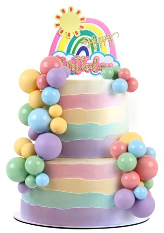 Blumomon 1Set Rainbow Birthday Cake Toppers Rainbow Happy Birthday Cake Decoration Baby Shower Party Decoration Supplies