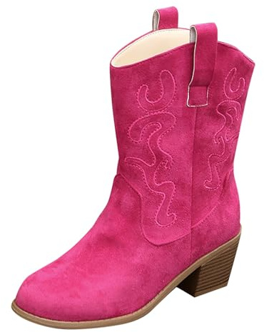 Cowboy Western Boots Women's Cowboy Boots Women's Medium High Short Boots with Block Heel Slip On Boots Plain Half Boots Vintage Traditional Boots Large Sizes Winter Boots Hiking Boots, pink, 9 UK