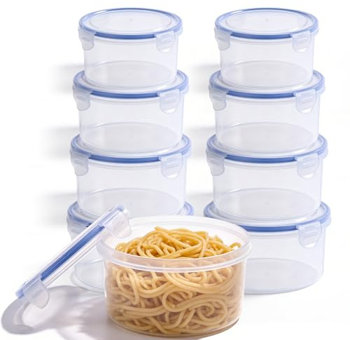 PORFOYO Boîte Alimentaire Plastique 8 Pièces, Boîte Hermétique Alimentaire, Ronde avec Couvercle, Empilable, BPA-Fri, Pour Cuisine, Meal Prep et Conservation des Aliments