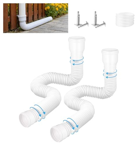 2 stycken takrännor, fallrör, förlängning, flexibel, cirkulär takrännor, avloppskoppling, set för fallrör 80/100 mm, förlängbar från 47 till 150 cm, fallrör, takrännor förlängning (vit, 2 stycken)