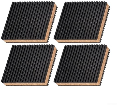 HanOaki Lot de 4 tapis de sol en liège composite en caoutchouc - 100 x 100 x 22,3 mm - Absorption des chocs - Pour appareils industriels et ménagers - Faible bruit - Surface antidérapante à rayures
