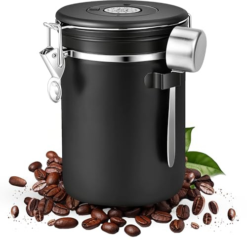Pot à Café Hermétique en Acier Inoxydable, 2.8L, avec Cadran Dateur, Couvercle Sous Vide, Boite a Cafe Moulu Hermétique, pour Le Thé, Les Noix, Le Cacao, Plus Longtemps et Rester Frais