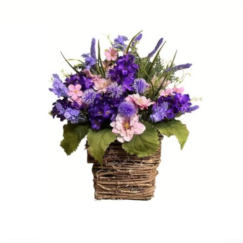 Lastdaytime Ghirlanda di fiori selvatici artificiali per porta d'ingresso, 40 x 35 cm, ortensia viola, decorazione da giardino