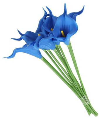 Eawfgtuw 10 flores artificiales de lirio de cala de 34 cm, tallos florales de poliuretano para bodas, fiestas, hogar, centros de mesa, arreglos de fotografía, blanco, rosa, rojo, azul (rojo vino)