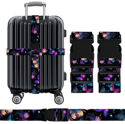 2-Pack Luggage Straps for Suitcases, Adjustable Suitcase Belts with Quick-Release Buckle, Travel Straps for Securing and Identifying Luggage, Bags, Boxes (Butterfly)