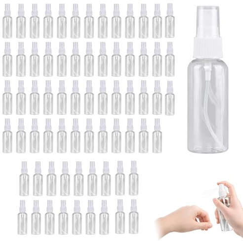 Caldamn 70 botellas pulverizadoras de 50 ml, botella pulverizadora pequeña de plástico, mini botella de spray, pequeñas botellas de spray para rellenar, botella de spray transparente para cuidado