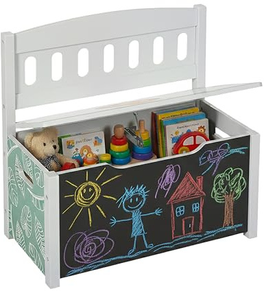 Relaxdays Panca per Bambini con Contenitore, Lavagna e Schienale, HLP 55,5 x 57 x 30 cm, Motivo