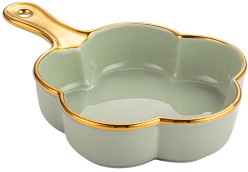 PAMINGONO Saladier en Céramique de Fleur avec Poignée, Bord Doré | Usage Multiple pour Fruits et Desserts, Finition Raffinée, pour Tables de Fête et Présentation Centrale
