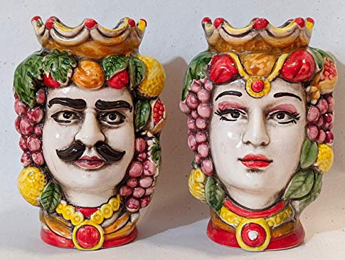 Teste di moro in ceramica sicilianaCOLOR EDITION coppia 14 cmPERSONALIZZABILI CON DEDICA