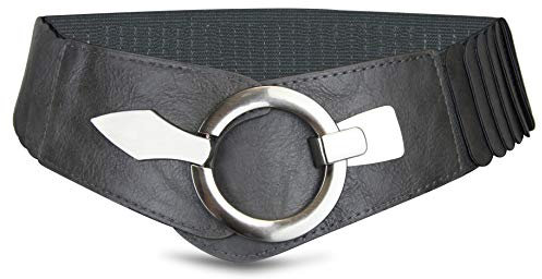 Elastischer Damen Taillengürtel, ca. 6 cm breiter Hüftgürtel mit silberner Ring-Schließe-75 cm (für Taillenweite 75-90 cm)-Anthrazit