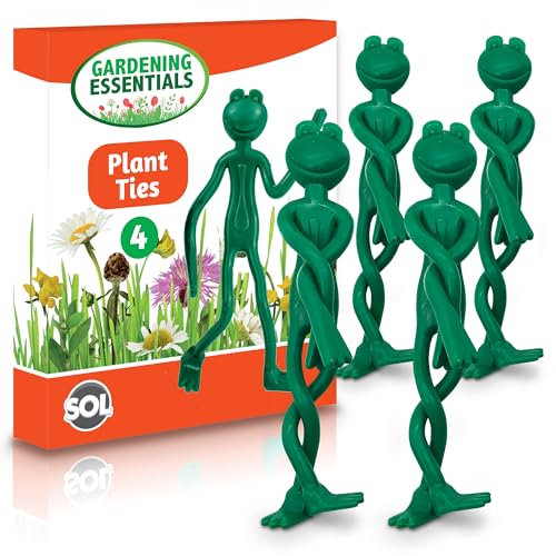 SOL 4pk Quirky Frog Plant Ties, 14cm Garden Ties for Climbing Plants for Gardening Gifts, Ideal as Plant Ties for Outdoor Plants, Green Cable Ties for Canes & Trees, Durable, Flexible & Easy to Use