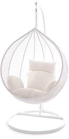 Kideo Swing Chair Hängesessel Hängestuhl Polyrattan Schwebesitz Loungesessel (weiß)