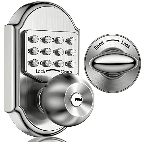 Elemake Schlüsselloses Riegelschloss - Keyless Entry Door Lock Keypad Door Knob Exterior, Digital Code Sicherheit Türschloss mit Schlüssel Mechanisches Schloss Edelstahl 304