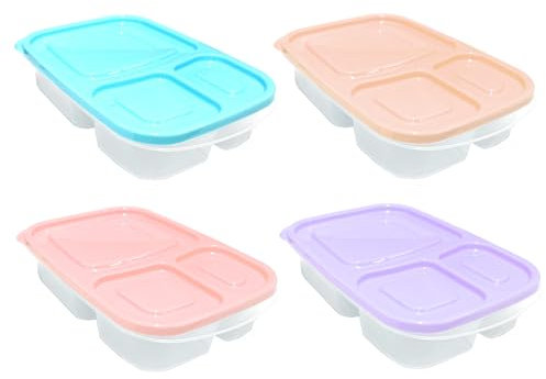 HAC24 4er Set Kunststoff Lunchboxen 1,2 Liter 3 Fächer Brotdose Brotbox Vesperdose Brotzeitdose Snackbox