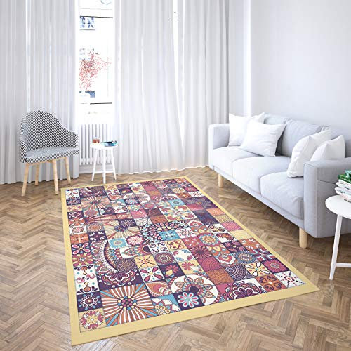 Teppich Muster Zimmer PVC | verschiedene Größen | Teppich PVC | Vinylboden | Dekoration für Zuhause | Boden Sintasol | Bodenschutz | 95x165cm gelb