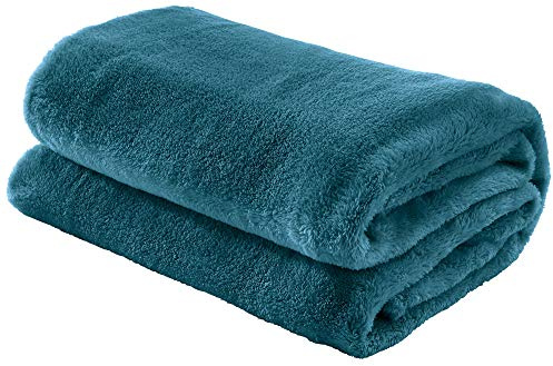 Erwin Müller Teddy-Fleece-Wohndecke Salerno, Fleece-Decke, Kuscheldecke Petrol Größe 130x170 cm - flauschig weich, pflegeleicht