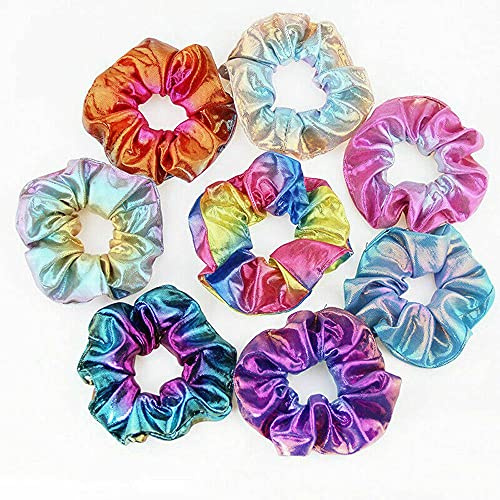 NC 8Pcs Glänzende Metallic Haargummis Regenbogen Elastische Haarbänder Haargummiseile für Frauen oder Mädchen