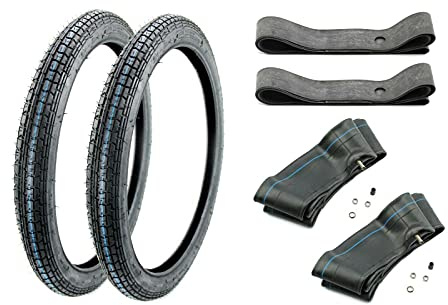 Set: 2x KENDA Reifen 2,25 x 19 Zoll, Profil K251A, TT, 30B + 2 Schläuche 2,25 x 19 Zoll, TR4 + 2 Felgenbänder Motorrad, Moped, Mofa