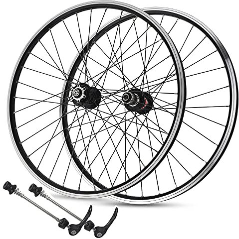 QHY Mountainbike Radsatz 26 Zoll MTB Laufradsatz Doppelwandige Aluminiumlegierung Fahrradradsatz Scheibenbremse Schnellspanner 32H 7-11 Geschwindigkei