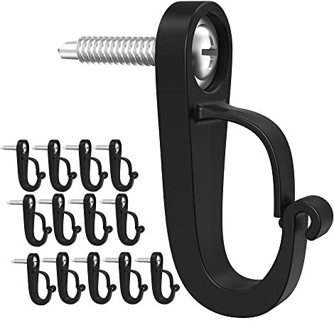 Q-Hanger-Haken, Schraubhaken, für Lichterketten und Garage, Neujahrsparty oder andere hängende Dekorationen für Haus, Sicherheitsschnallen-Design, leicht zu lösen, 28 Stück（Black） (28P-black-DE)