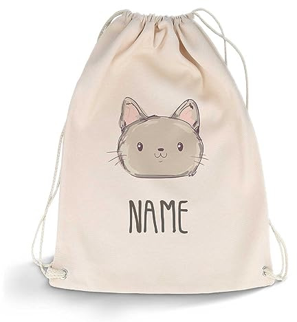GRAVURZEILE Bedruckter Turnbeutel - Tier mit Wunschnamen - personalisiert mit Namen - Sportbeutel Rucksack Daypack Gymbag mit Kordelzug - für Sport & Freizeit - 12l 33x45 cm - Farbe: Katze