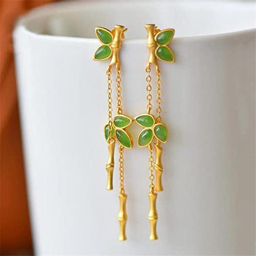 Halskette Ketten Schmuck Herren Frauen Anhänger Necklace Persönlichkeit Blattgold Bambus Anhänger Halskette Für Dame Party Zubehör Mode Silber 925 Kette Halsketten Frauen Schmuck Set Ohrring